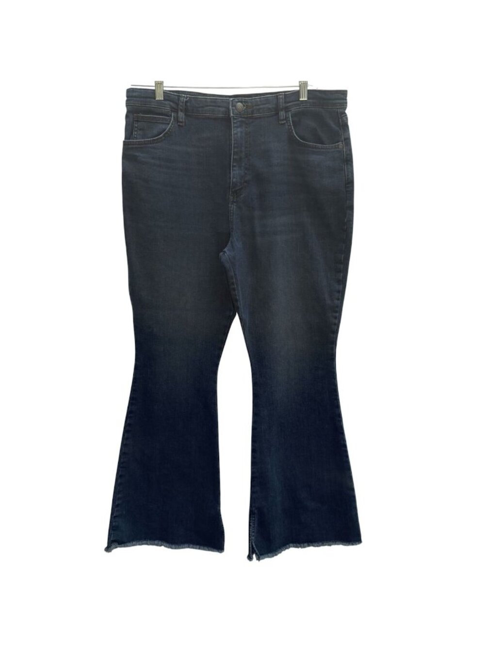 NWOT Lee Womens High-Rise Flared Jeans 18S Dark Wash Raw Fringe Hem Slits